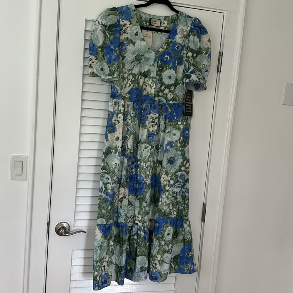 Tuckernuck Blue and Green Floral Maxi Dress